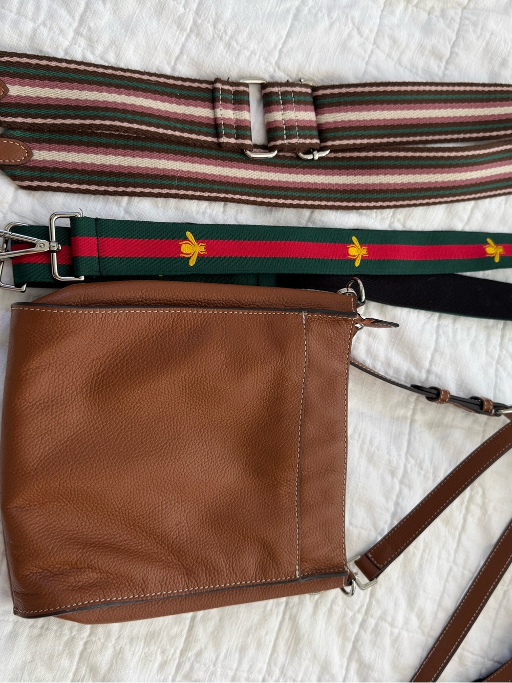 Tan Leather Crossbody Bag with Interchangeable Straps
